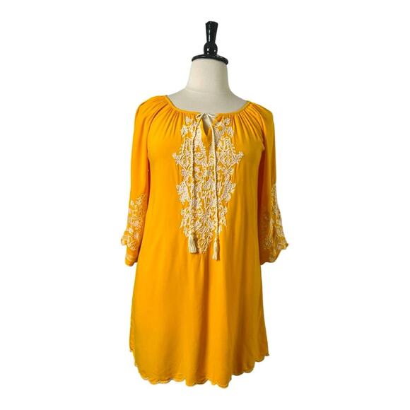 CC Chic Connection Shift Dress Tassel Tie Embroidery Yellow Women’s Plus Size 1X - Picture 1 of 13